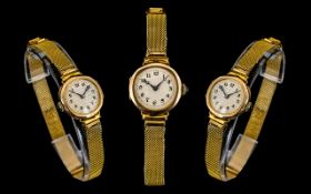 1930's Attractive Ladies 9ct Gold Cased Mechanical Wrist Watch 15 jewels. With attached gold