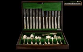 Canteen of Silver Plated Cutlery 'Community' by Old Hall, housed in a wooden box, lined in green