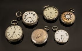 A Collection of Five Silver Cased Pocket Watches to include a demi hunter, white dial, Roman