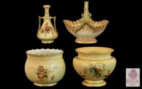 Royal Worcester Collection of Hand Painted Blush Ivory Pieces ( 4 ) In Total. Comprises 1/ Nice