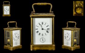 French 19th Century Aiguilles Reveil 8 Day Brass Repeater Carriage Clock with Alarm. Features