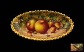 Royal Worcester Superb Quality Handpainted and Signed Shallow Dish 'Apples and Strawberries' Still