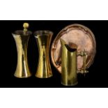 Trench Art Interest. A brass water jug with shaped spout, shell body with two bullets in the form of