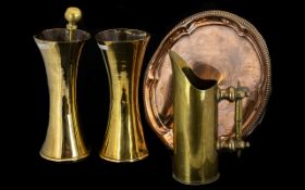 Trench Art Interest. A brass water jug with shaped spout, shell body with two bullets in the form of