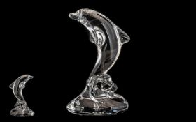 Art Glass - Crystal Dolphin by Crystal Sevres of France. Large 7'' tall clear crystal dolphin,