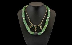 Two Pieces of Quality Costume Jewellery comprising a heavy green stone and pearl necklace, and a