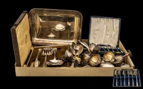 A Quantity of Silver Plated Ware to include flatware, three piece serving set in silk lined fitted