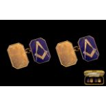 Masonic Interest. A Gents 9ct Gold Pair of Cufflinks Decorated with Blue Enamel and Gold Overlay,