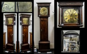 An 18thC Oak Cased 30 Hour Long Case Clock, with a 11.5 inch brass dial with chapter dial marked for