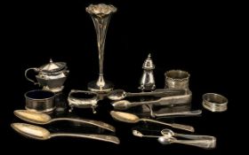 A Small Collection of Silver Ware to include a twisted fluted specimen vase, two 19thC spoons, two