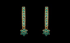 9ct Gold Pair of Stone Set Drop Style Earrings - Set with a total of 15 round mixed cut medium to