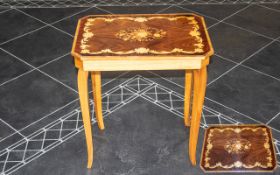 Italian Musical Inlaid Sewing Table with lift up lid to reveal compartments for sewing items or