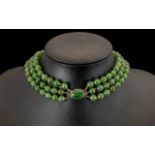 Chinese - 3 Strand Beaded Jade Necklace,