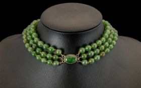 Chinese - 3 Strand Beaded Jade Necklace,