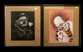 Two Large Clown Paintings by Jonathan We