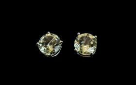 Green Amethyst Solitaire Stud Earrings,