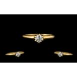 14ct Gold - Single Stone Diamond Ring, T