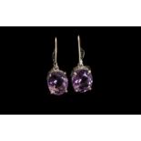 Amethyst Solitaire Drop Earrings, oval c