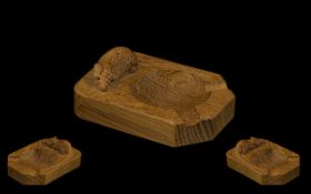 Robert Thompson Early Well Carved Mouseman Ashtray 1950's. Measures 3 by 4 inches/7.5 by 10 cms.