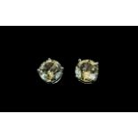 Green Amethyst Solitaire Stud Earrings, round cut, sparkling, green amethyst solitaires totalling