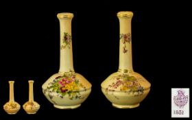 Royal Worcester Pair of Matched Blush Ivory Specimen / Posy Vases, Each Vase Decorated with Images