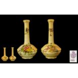 Royal Worcester Pair of Matched Blush Ivory Specimen / Posy Vases, Each Vase Decorated with Images