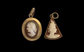 9ct Gold Cameo Pendants. 2 pendants in total, both fully hall marked. please see accompanying