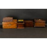 Collection of Six Mostly Antique Boxes to include a Maple wood sewing box, A Walnut box with brass