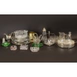 Collection of Vintage Glass & Plate Items comprising two glass cake plates raised on ball feet;