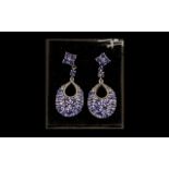 Tanzanite Ovoid Cluster Drop Earrings, 6.5cts; each earring having an ovoid, basket shaped cluster