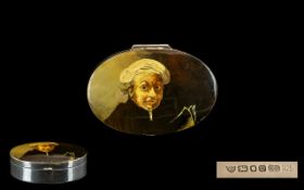 Contemporary Large Oval Shaped Silver and Enamel Lidded Box with a Picture of The Artist Rembrandt