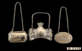 Collection of Sterling Silver Spirit Labels ( 3 ) All Fully Hallmarked Comprises 1/ Queen