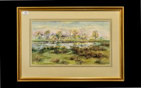 Framed Watercolour by J K Bishop of Khuzden Hall. Large watercolour, framed and mounted behind