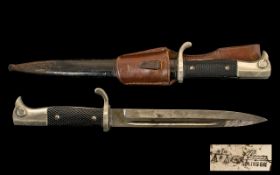World War II - German Parade Bayonet with Metal Sheaf and Original Leather Holding ( Belt ) Marked '