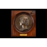 Early 20thC Bronze Cameo Roundel depicting the Queen Mother. Set in a mahogany frame, with gilt