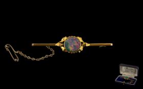 Victorian Period 15ct Gold - Large Opal Set Brooch with Safety Chain, The Opal of Orange and