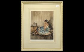 William Russell Flint Limited Edition Print of a reclining semi-nude lady. No. 412/850. Mounted