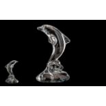 Art Glass - Crystal Dolphin by Crystal Sevres of France. Large 7'' tall clear crystal dolphin,
