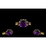 Ladies Attractive 9ct Gold, Amethyst and Diamond Dress Ring full hallmark for 9.375 ct, the