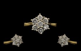 18ct Gold Attractive Diamond Set Cluster Ring Flowerhead setting. Full hallmark for 18ct. The
