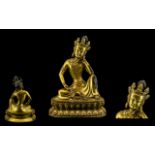 Sino-Tibetian Fine Quality Ming Period Gilt Lacquered Bronze Figure of Amitayus - The Buddah of