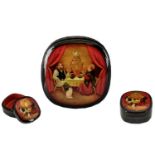 Tea For Two Authentic Hand Painted Russian Lacquered Box Fine detail to dress. Background