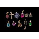 An Excellent Collection of Assorted 9ct Gold Stone Set Pendants, 11 in Total. Some set in