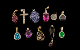 An Excellent Collection of Assorted 9ct Gold Stone Set Pendants, 11 in Total. Some set in