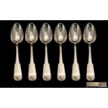 Scottish Silver Interest George IV - Good Quality Set of Six Large Sterling Silver Serving Spoons,