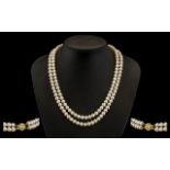 Ladies Nice Quality Double Strand Cultured Pearl Necklace - with 9ct gold clasp, fully hallmarked