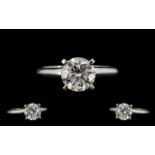 Ladies - Platinum Set Single Stone Diamond Ring, The Shank Marked Platinum, The Round Modern