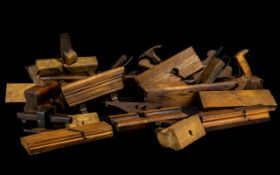 Collection Of Wooden Planes and Woodworking Tools including moulding planes, rebate plane,