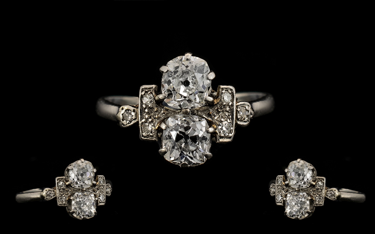 Antique Period - Stunning Platinum Diamond Set Dress Ring, The Two Central Old Brilliant Cut