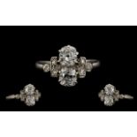 Antique Period - Stunning Platinum Diamond Set Dress Ring, The Two Central Old Brilliant Cut